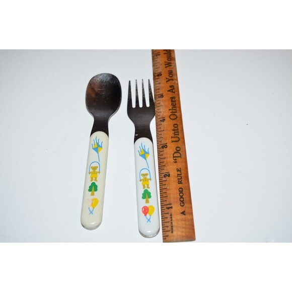 Vtg Teddy Bear flying Kite Spoon & Fork toddler Baby utensils - Picture 2 of 6